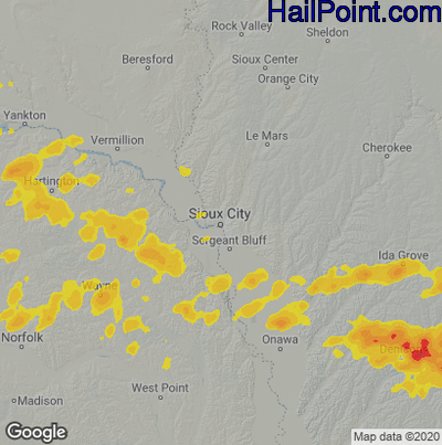 Hail Map for Sioux City, IA Region on August 10, 2020