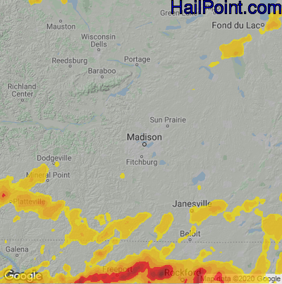 Hail Map for Madison, WI Region on August 10, 2020 