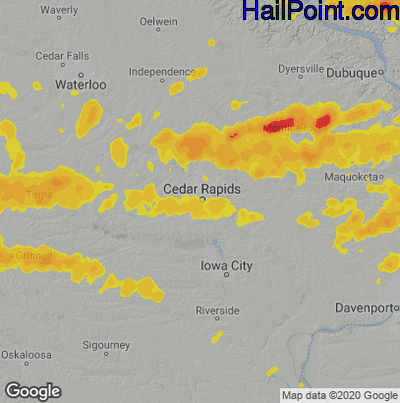 Hail Map for Cedar Rapids, IA Region on August 10, 2020