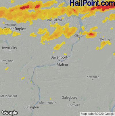 Hail Map for Davenport, IA Region on August 10, 2020