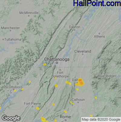 Hail Map for Chattanooga, TN Region on August 10, 2020