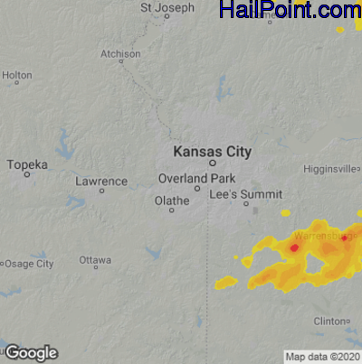 Hail Map for Shawnee, KS Region on August 10, 2020