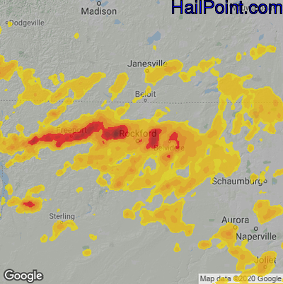 Hail Map for Rockford, IL Region on August 10, 2020
