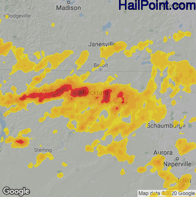 Hail Map for Rockford, IL Region on August 10, 2020 