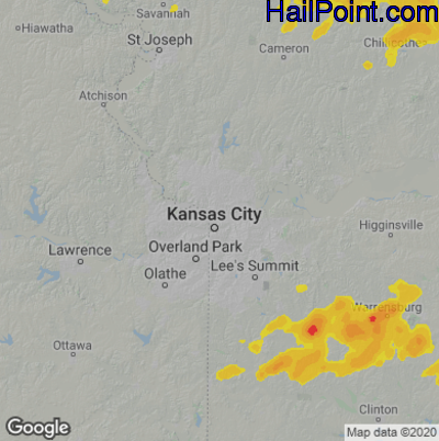 Hail Map for Kansas City, MO Region on August 10, 2020