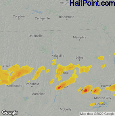 Hail Map for Kirskville, MO Region on August 10, 2020 