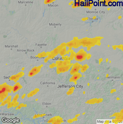 Hail Map for Columbia, MO Region on August 10, 2020 