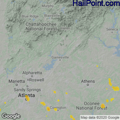 Hail Map for Gainsville, GA Region on August 10, 2020
