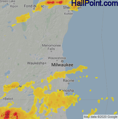Hail Map for Milwaukee, WI Region on August 10, 2020