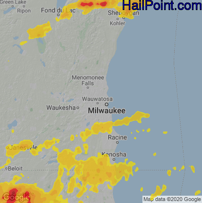 Hail Map for Milwaukee, WI Region on August 10, 2020 