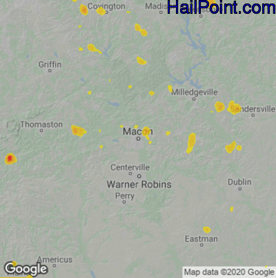 Hail Map for Macon, GA Region on August 10, 2020