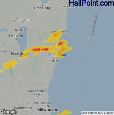 Hail Map for Sheboygan, WI Region on August 10, 2020 