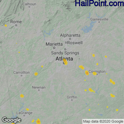 Hail Map for Atlanta, GA Region on August 10, 2020