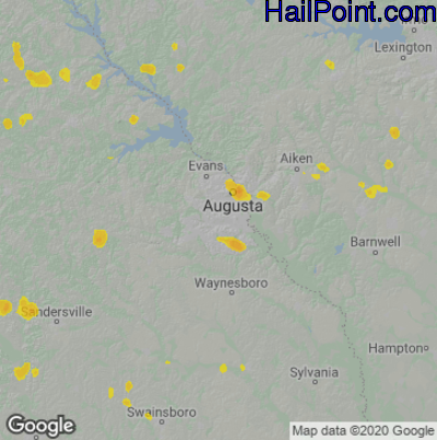 Hail Map for Augusta, GA Region on August 10, 2020