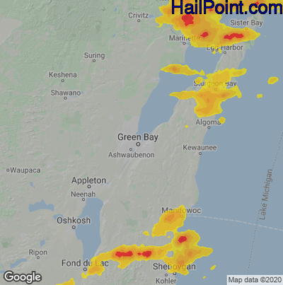 Hail Map for Green Bay, WI Region on August 10, 2020