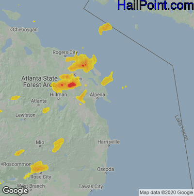 Hail Map for Alpena, MI Region on August 10, 2020