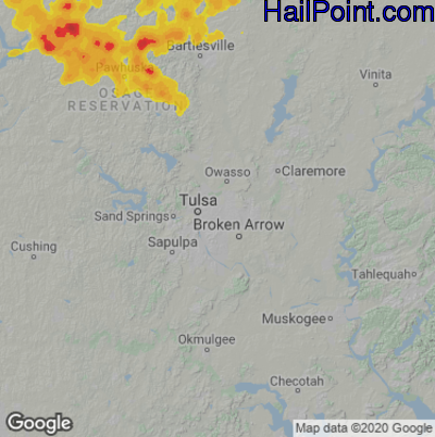 Hail Map for Tulsa, OK Region on August 10, 2020