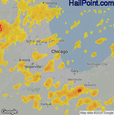 Hail Map for Chicago, IL Region on August 10, 2020 