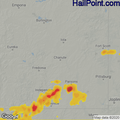 Hail Map for Chanute, KS Region on August 10, 2020