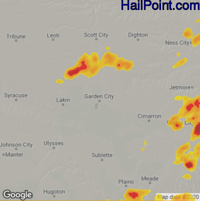 Hail Map for Garden City, KS Region on August 10, 2020