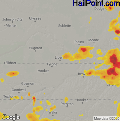 Hail Map for Liberal, KS Region on August 10, 2020