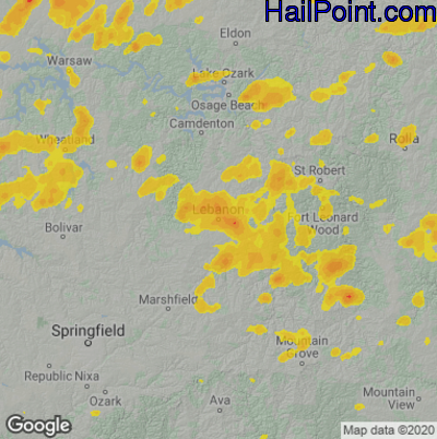 Hail Map for Lebanon, MO Region on August 10, 2020