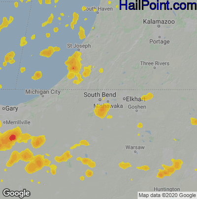 Hail Map for South Bend, IN Region on August 10, 2020