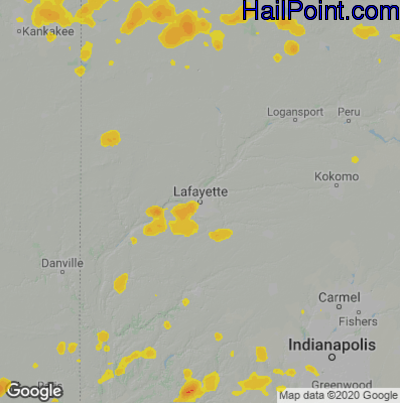 Hail Map for Layfette, IN Region on August 10, 2020