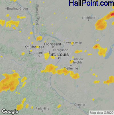 Hail Map for St. Louis, MO Region on August 10, 2020