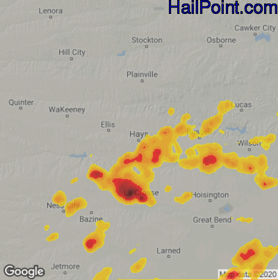 Hail Map for Hays, KS Region on August 10, 2020