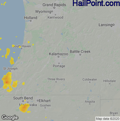 Hail Map for Kalamazoo, MI Region on August 10, 2020