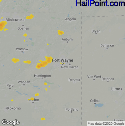 Hail Map for Fort Wayne, IN Region on August 10, 2020