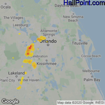 Hail Map for Orlando, FL Region on August 10, 2020 