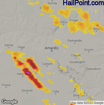 Hail Map for Amarillo, TX Region on August 10, 2020 