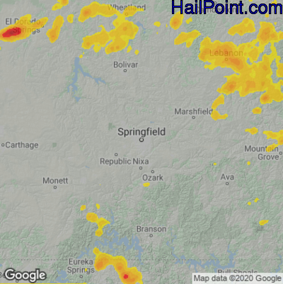 Hail Map for Springfield, MO Region on August 10, 2020