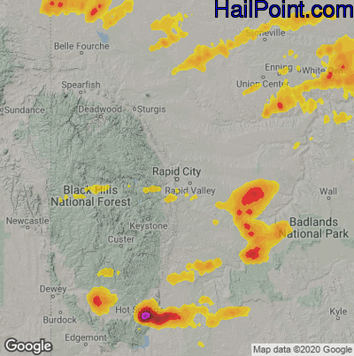 Hail Map for Rapid City, SD Region on August 11, 2020 