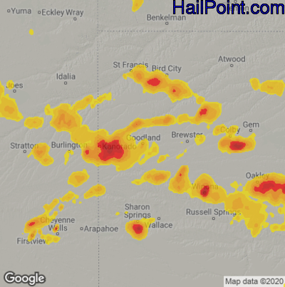 Hail Map for Goodland, KS Region on August 11, 2020