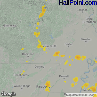Hail Map for Poplar Bluff, MO Region on August 11, 2020