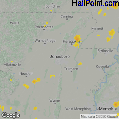 Hail Map for Jonesboro, AR Region on August 11, 2020