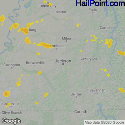 Hail Map for Jackson, TN Region on August 11, 2020