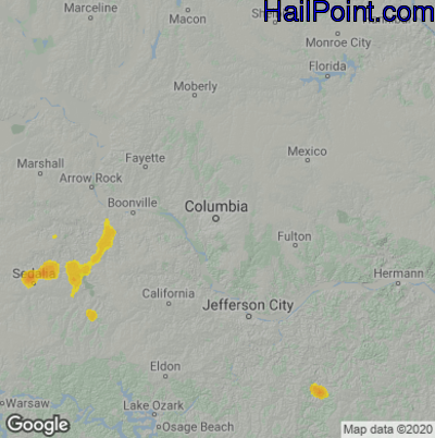 Hail Map for Columbia, MO Region on August 11, 2020