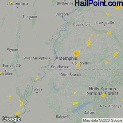 Hail Map for Memphis, TN Region on August 11, 2020
