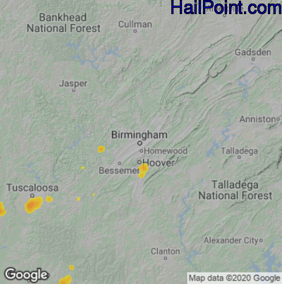 Hail Map for Birmingham, AL Region on August 11, 2020