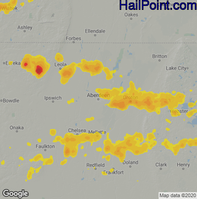 Hail Map for Aberdeen, SD Region on August 12, 2020