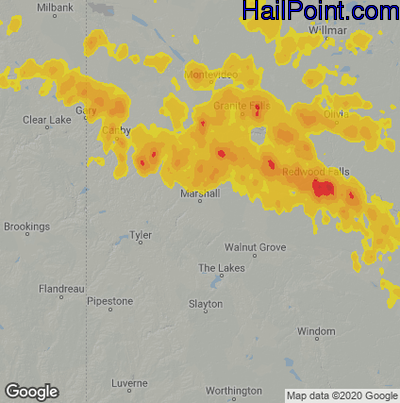 Hail Map for Marshall, MN Region on August 12, 2020