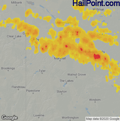 Hail Map for Marshall, SD Region on August 12, 2020