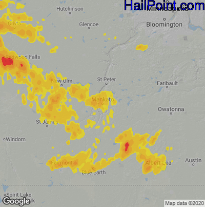 Hail Map for Mankato, MN Region on August 12, 2020