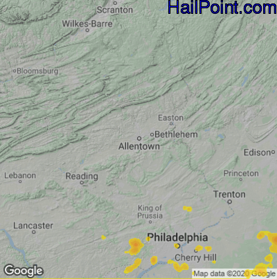 Hail Map for Allentown, PA Region on August 12, 2020