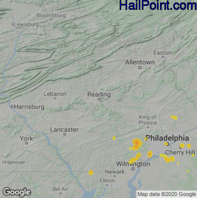 Hail Map for Reading, PA Region on August 12, 2020 