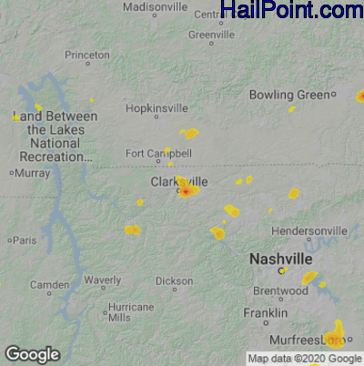 Hail Map for Clarksville, TN Region on August 12, 2020 